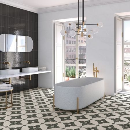 Vives Niza Octógono Cerbere Negro 20x20 Wand- und Bodenfliese Matt
